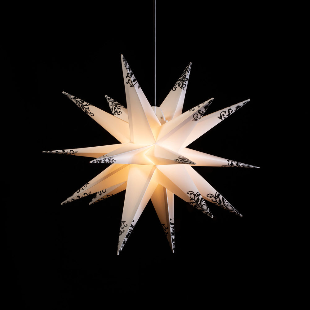 
                      
                         Sterntaler - Faltstern 18 Zacker Ø 55cm mit Ornamenten für Innen und Außen E14 Fassung gefunden auf Sternenmanufaktur.de
                      
                    